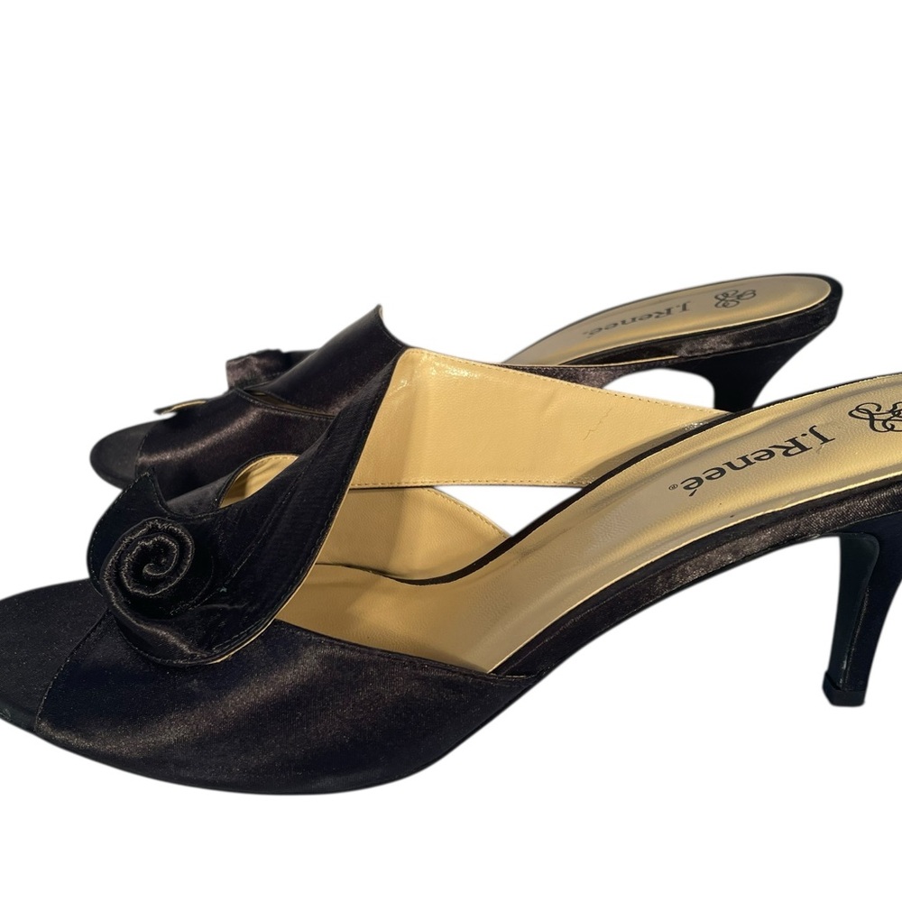 J.Renee Black Satin Rosette Slide Mules Size 13W - Picture 7 of 13